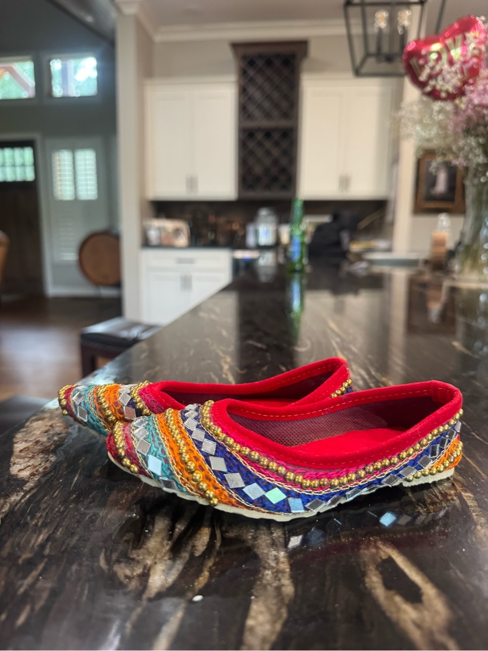 Girls' Red Multicolor Embroidered Dress Flats